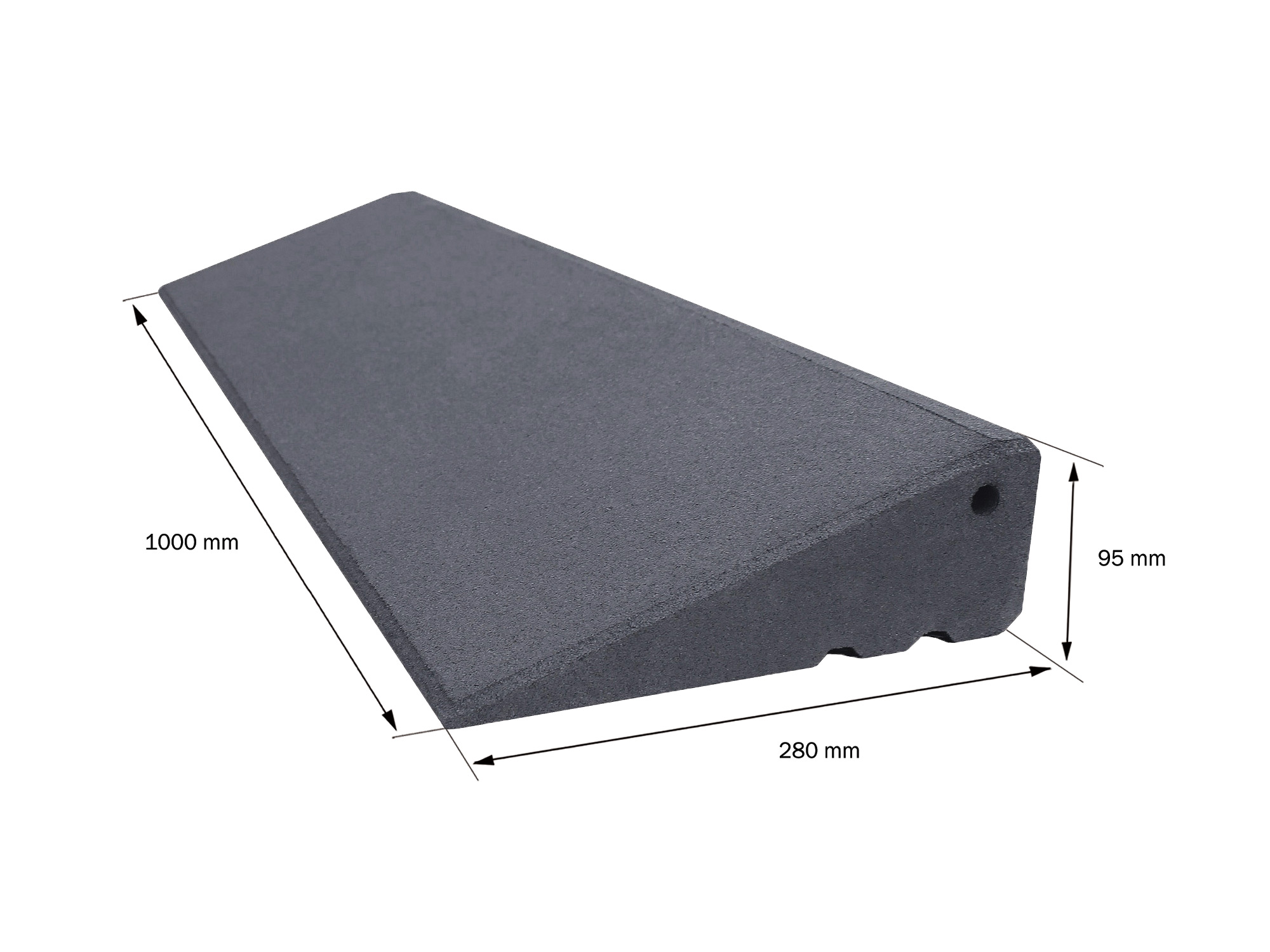 Türschwellenrampe Excellent 1000mm breit, 95mm hoch Bemaßung