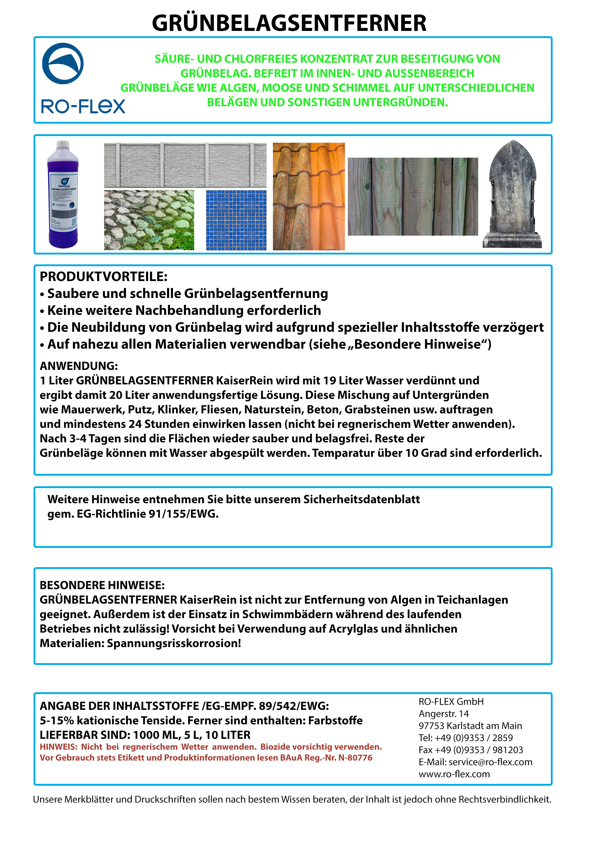 Grünbelagsentferner Säure- und chlorfreies Konzentrat 1L.