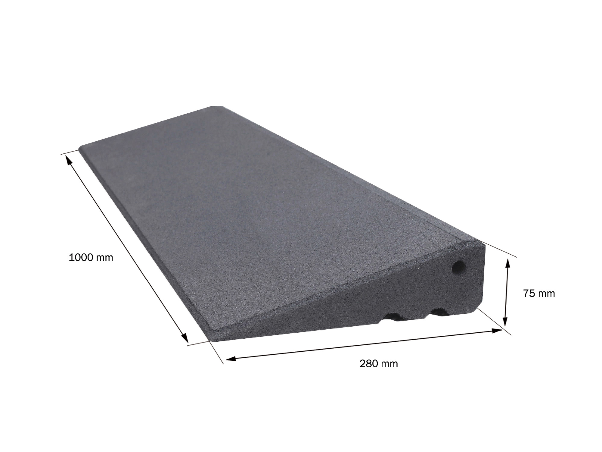 Rollstuhlrampe 1000mm breit, 75mm hoch Bemaßung